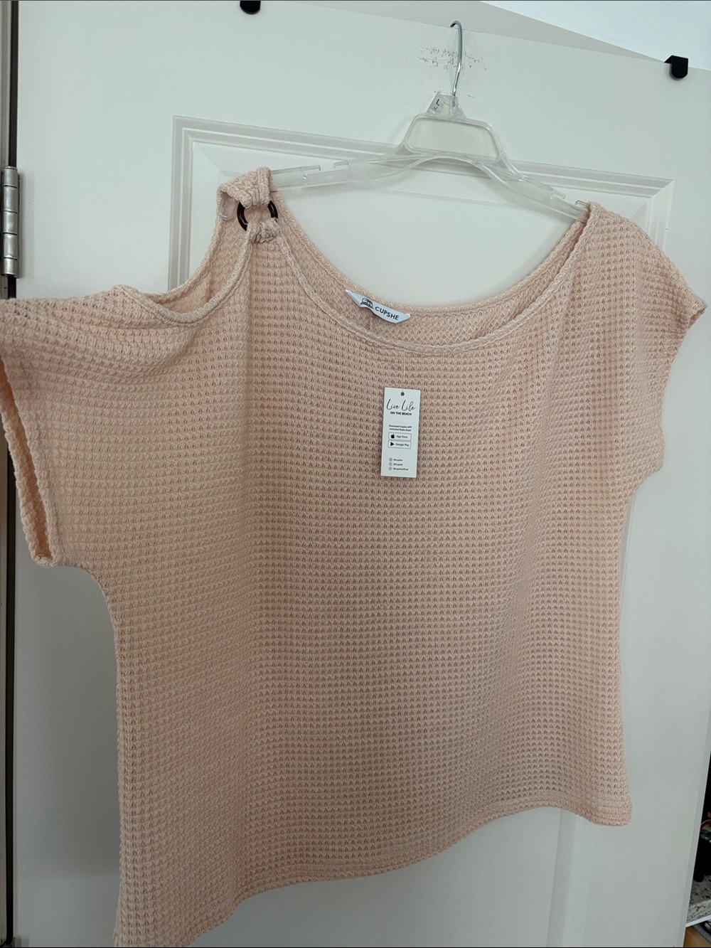 Cupshe Blush Pink Waffle Knit Short Sleeve Top